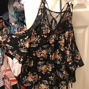 Miami black cold shoulder top with floral pattern